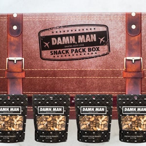 Mexican Cocoa Peanuts 4 Bags - Damn, Man Snack Pack - Gourmet Gift Box - Flavored Nuts - Presents for Boyfriend Dad Father - Made in PA