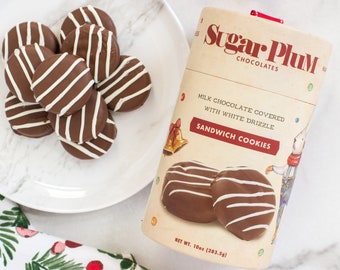 Milk Chocolate Covered Sandwich Christmas Cookies - White Drizzle Topping - Holiday Gift for Him or Her - Candy