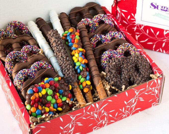 Sugar Plum Chocolates Pretzel Passion Assortment - 22 Piece Snack Gift Box for Employee or Family - Chocolate Pretzels