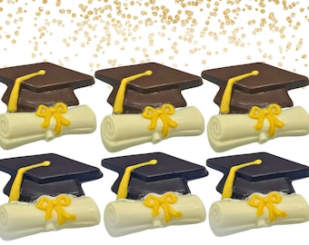 6 Handmade Graduation Chocolates -  Grad Cap and Diploma Party Favors -Sugar Plum Chocolate Gift for Graduates