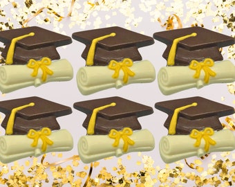 6 Handmade Graduation Chocolate Lollipops -  Grad Cap Party Favors - Gift for Graduates - Sugar Plum Premium Chocolates