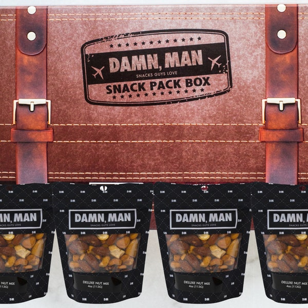 Damn, Man Deluxe Nut Mix - Snack Pack Box - Gourmet Gift Basket - 4 Bags of 4 Oz. Nuts - Vegan Snacks