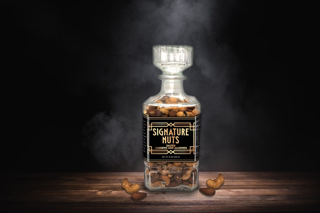 Damn, Man Signature Nuts Glass Decanter Salted Cashews and Roasted