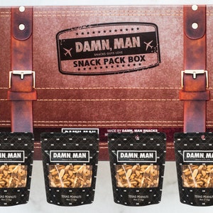 Damn, Man Texas Peanuts - 4 Oz. Bags - Snack Pack Box - Barbecue Gourmet Gift Basket - BBQ Nuts - Gift for Dad - Handcrafted in Pennsylvania