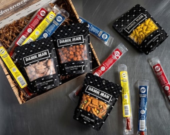 Snack Gift Box with Beef Jerky Sticks and Flavored Nuts, 16 Pieces