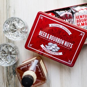 Beer & Bourbon Liquor Nuts Tin - Vegan Snacks - Super Bowl Nut Gift Box for Father, Brother - Gourmet Handcrafted Assortment