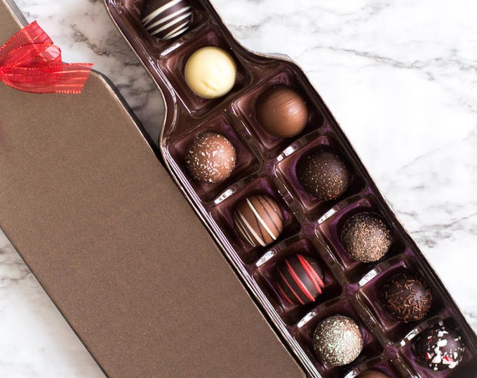 12 Gourmet Chocolate Truffles - Wine Bottle Gift Box - Handmade in USA - 1 Dozen Truffle