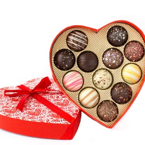 12 Mothers Day Truffles - Mini Red Heart Box - Premium Chocolate Candy - Gourmet Truffle Gift for Mom