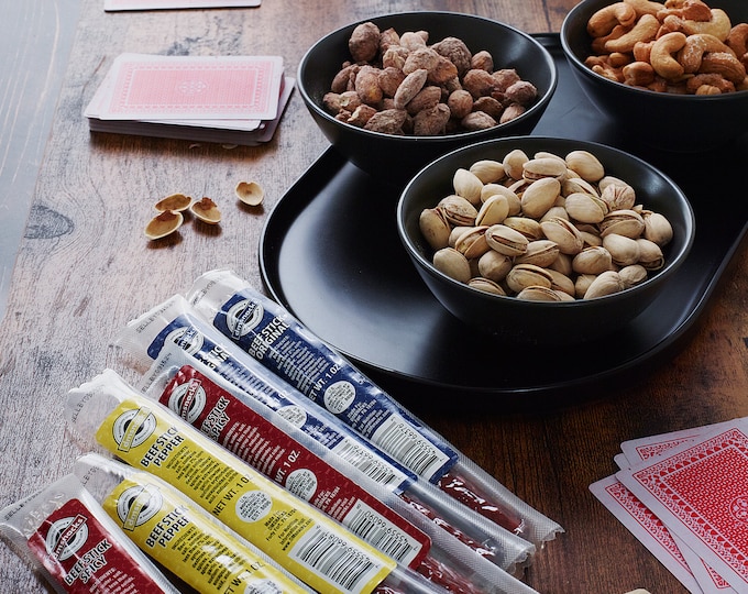 Gourmet Nut and Beef Jerky Sticks Gift Box - 9 Piece Snack Sampler