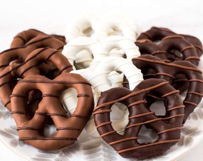 12 Chocolate-Covered Pretzels - Milk, Dark, White, or Assorted Chocolates - Sweet and Salty Snacks - Individually Wrapped