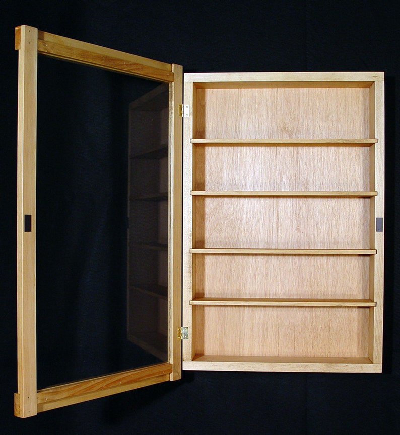 Small Wall Mounted Curio Cabinet Shadow Box Solid Wood Oak
