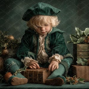 Vintage Green Christmas Digital Backdrop | Holiday Photo Prop for Children & Family Portraits | Instant Download