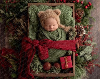 Christmas Newborn Digital Backdrop: Holiday Baby Photo Prop (Instant Download)