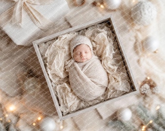 Christmas Newborn Digital Backdrop: Cozy Beige Box Prop (Instant Download)