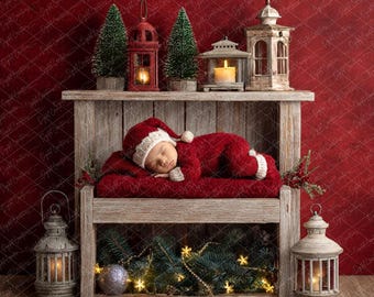 Christmas Newborn Digital Backdrop: Santa Mantel Photo Prop (Instant Download)