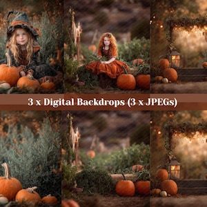 Autumn Pumpkin Patch Digital Backdrop | Children Photography Background | Fall Composite | 3 JPEG Bundle