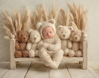 Fondo digital con cara de osito de peluche: accesorio para fotografía de recién nacidos (descarga PNG)