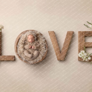 Love Newborn Digital Backdrop - Cozy Spa Baby Photography Prop - Face Insert