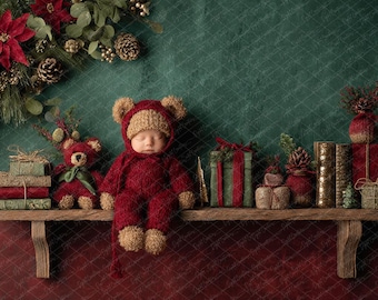 Christmas Newborn Photography Digital Backdrop: Teddy Bear Shelf (PNG)