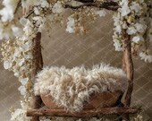 Gentle Blossom Newborn Digital Backdrop, Spring Floral Composite Background, Photography Prop, Rustic Wood bed
