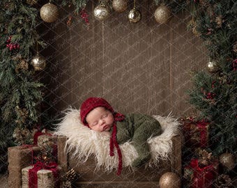 Christmas Newborn Digital Backdrop: Holiday Baby Photography Prop (Digital Download)