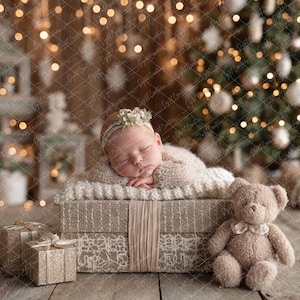 Fondo digital navideño acogedor para recién nacidos, fondo compuesto navideño para bebés, árbol de Navidad