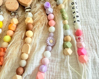 Pinza para chupete personalizable: silicona y madera natural