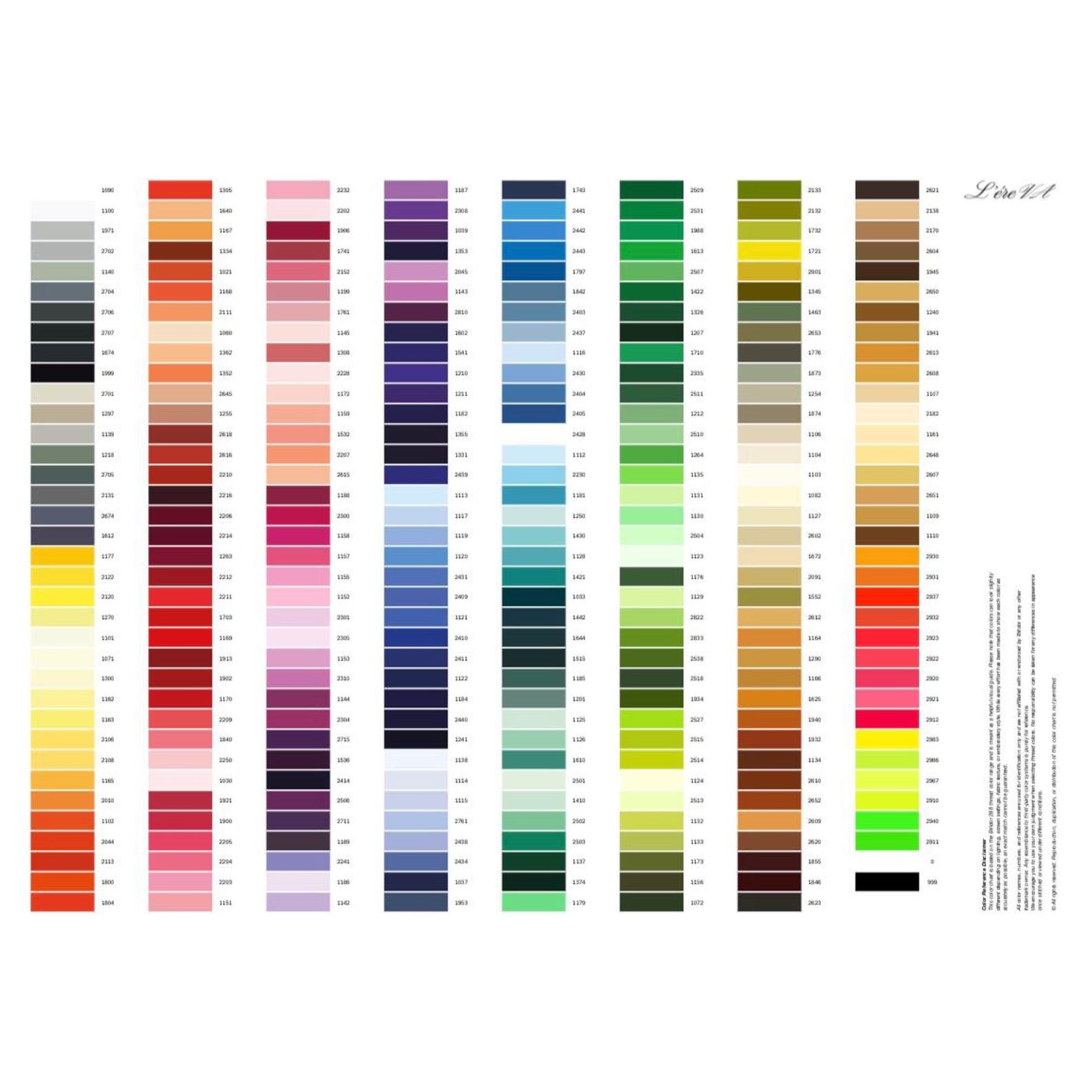 Pe Color Coding Chart Brildor Thread 288 Colors Pe-design | Brother PE Design Color Chart ...