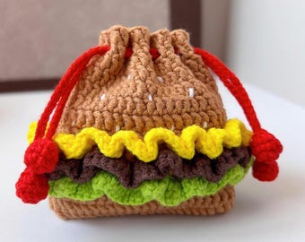 【ハタス】ハンバーガー型かぎ針編みポーチ　ハンドメイド ハタス】ハンバーガー型かぎ針編みポーチ ハンドメイド ハタス