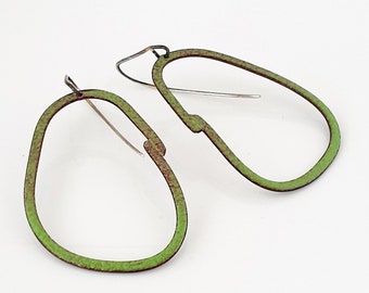Green unevenly fired enamel ovals earrings