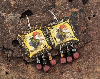 Happy La Chouffe framed recycled bottle cap earring