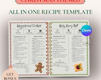 Canva Template für deine Rezeptseite für Kochbuch-Designer - Weihnachtlicher Stil