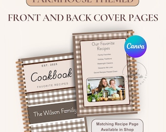 Canva Vorlage für die vordere und hintere Umschlagseite für Rezept-Kochbuch-Ersteller - Farmhaus-Stil