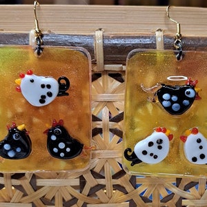 three little chicks.risen and yellow silk with glass bead chickens. lots of fun clucking around with these hens.unique conversation starter.