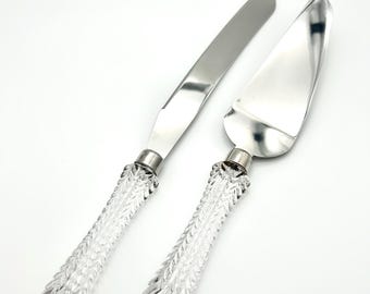 Vintage Godinger Glass Stainless Steel Cake Knife Server Set Heart Design