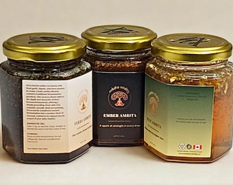 Amrita Ritual Trio | Infused Raw Honey Set (Ember · Ferra · Zest)