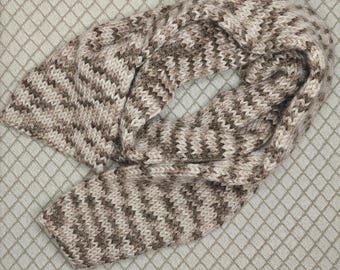 Handgemaakte lange bruine sjaal van alpacawolmix: gebreide wintersjaal | Crème | Beige | Zachtbruin
