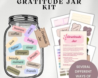 Kit digitale dankbaarheidpot | 80+ pagina's DIY | Engels | Tijdschriftbenodigdheden | Mindfulness-afdrukbare items | Mindfulnesscadeau