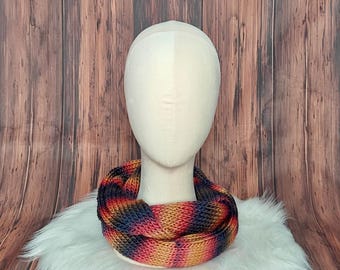 Handgebreide gestreepte colsjaal - kleurrijke winternekwarmer