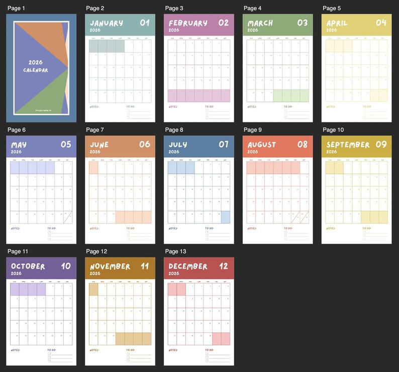Kalender 2026 zum Ausdrucken | Minimal Monatsplaner | Ästhetischer PDF