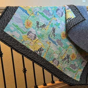 Handmade Jungle Baby Quilt: Safari Animals Nursery Decor