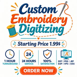 Serviços de digitalização de bordados personalizados | Digitalização de logotipos | Conversão de imagens para DST, PES e EXP | Design de bordados personalizados | Entrega rápida