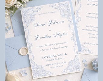Bearbeitbares Hochzeitseinladungsset, Canva-Vorlage, Einladungspaket mit Antwortantwort & Details