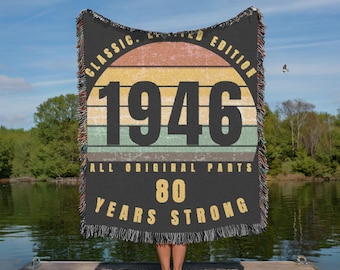 Customizable Woven Blanket, 80th Birthday, Large Wall Tapestry, Personalized RV Gift, Dad Grandad Father in Law Gift, Travel Picnic Camping