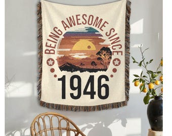 Customizable Woven Blanket, 80th Birthday Gift for Dad Grandad Father in Law, 1946 Milestone Personalized Birthday, Large Wall Tapestry