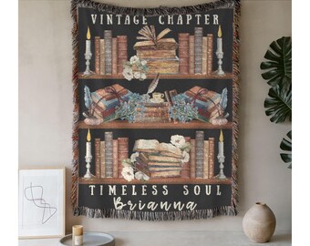 Personalized Vintage Floral Library 40th Birthday Blanket, 40th Keepsake Gift for Book Lover, Daughter 40th Birthday, Bookish 40th