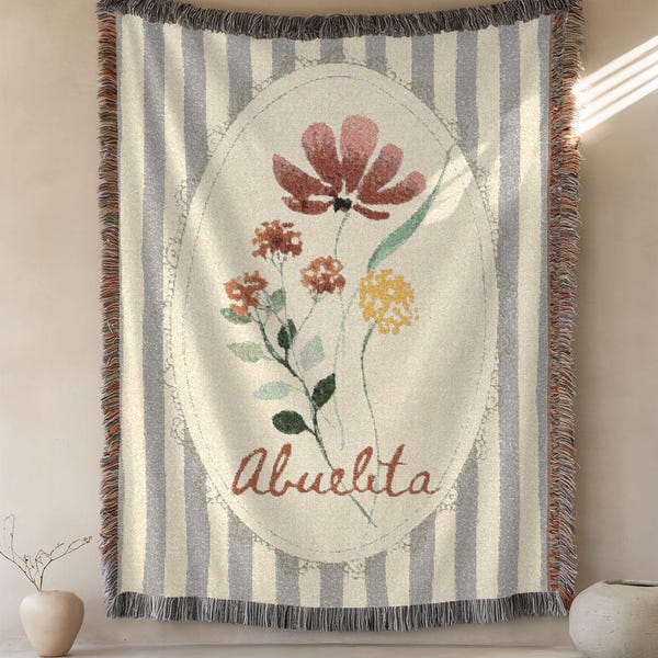 Personalized Abuelita Floral Blanket, Grandmother Woven Throw, Spanish Great Grandma Birthday Gift, Dia de Las Madres, Mothers Day Gift