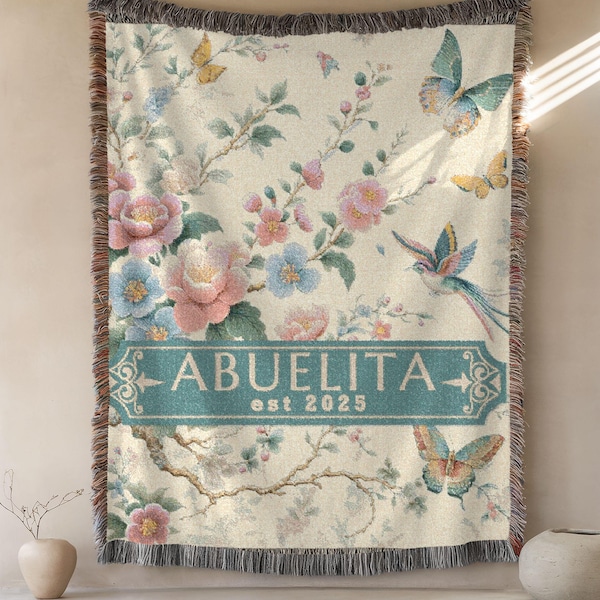 Personalized Abuelita Floral Blanket, Custom Est 2025 Throw, Mexican Grandma Great Grandma Gift, Dia de Las Madres, Spanish Mothers Day