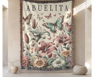 Personalized Abuelita Grandma Floral Woven Blanket, Custom Abuela Throw, Grandparent Gift, Spanish Grandma Mother's Day Birthday Blanket