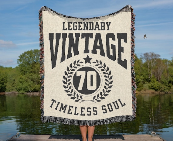 Custom Woven Blanket, 70th Birthday, Gift for Dad Grandad Father in Law, Personalized Milestone Birthday Throw,  Large Wall Tapestry
